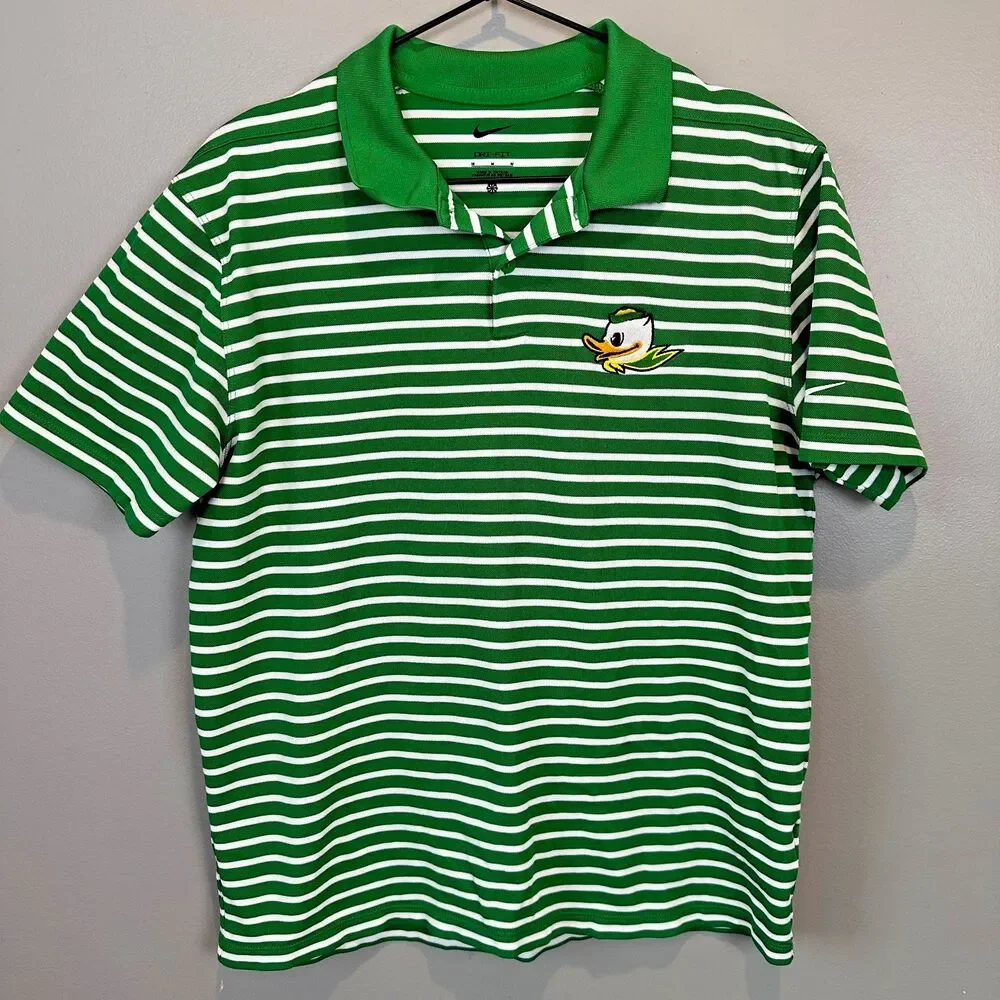 Nike Dri-Fit Oregon Ducks Green Stripe Polo Womens Medium
